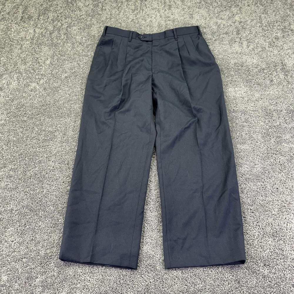 Biella Dress Pants Mens 34x27 Blue Pleated Classic Straight Business Formal